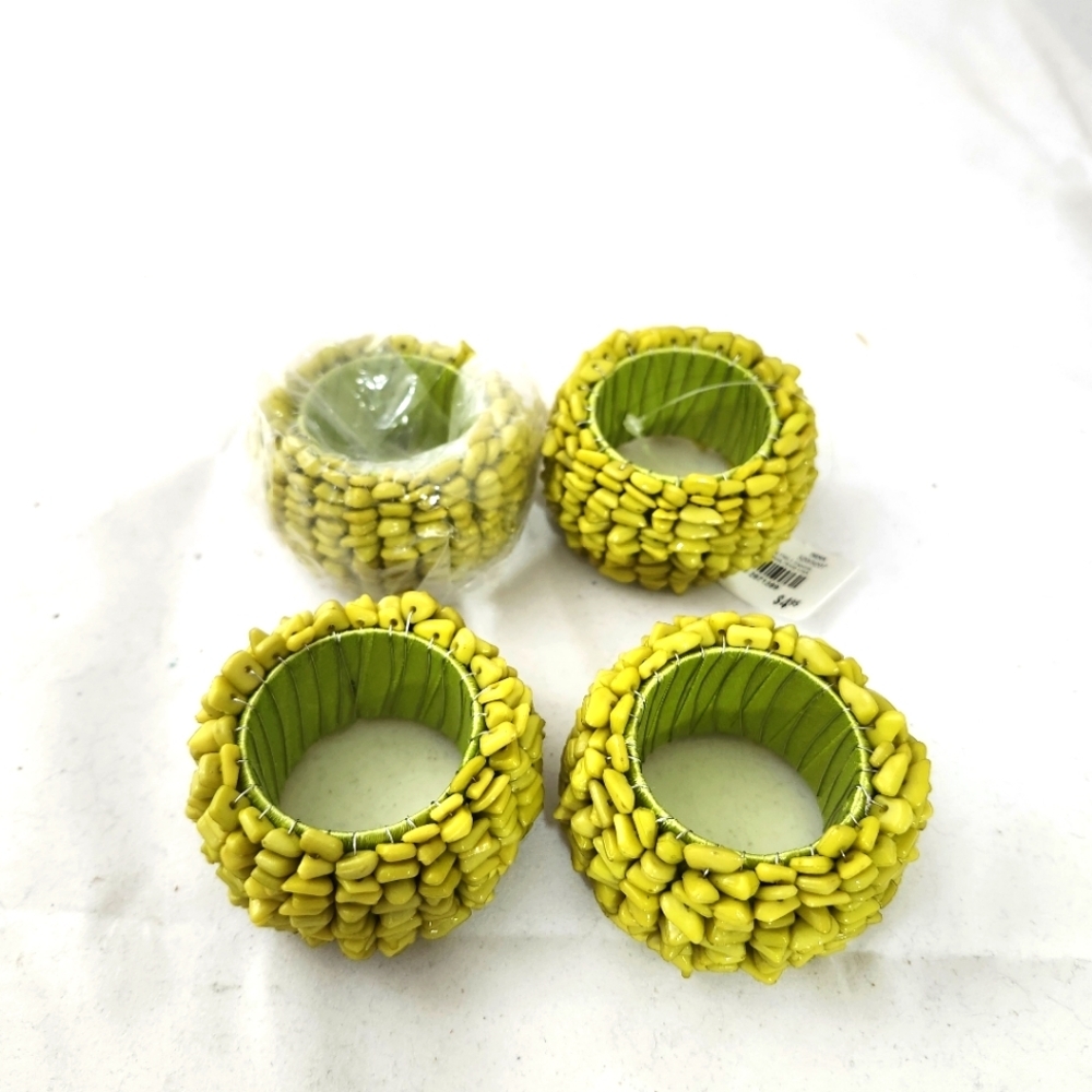 Pier 1 Green Aman Napkin Rings New Set of 4